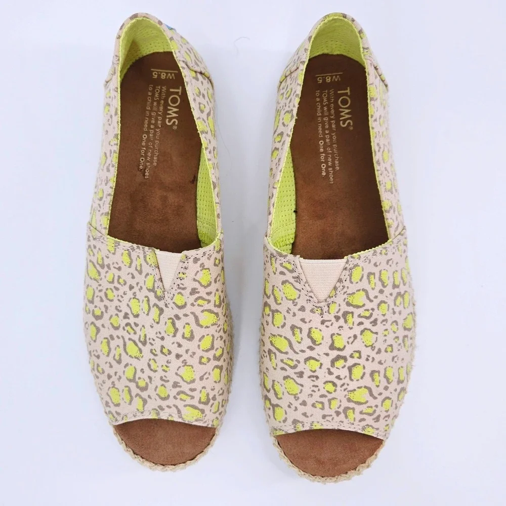 TOMS Alpargata Open Toe Sandals Limeade Leopard Print Women's 8.5 EUR 39‎